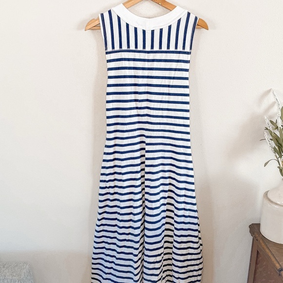 FP Beach ~Navy + White Striped Cotton Capri Sleeveless Midi Dress in size Large - Picture 5 of 14